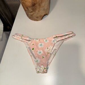 Frankie's Bikinis White and Pink Floral Braided Bikini Bottom